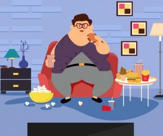 Lifestyle Drawing Fat Man Icon Colored Cartoon
