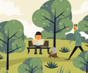 стиль рисования расслабленной людей парк иконы мультфильм дизайн