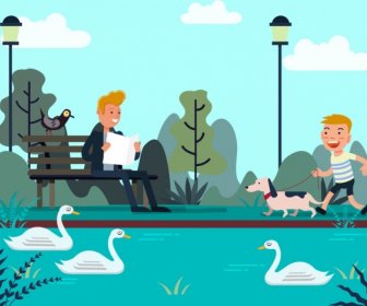 Lebensstil Zeichnung Entspannte Menschen Park Symbole Cartoon-design