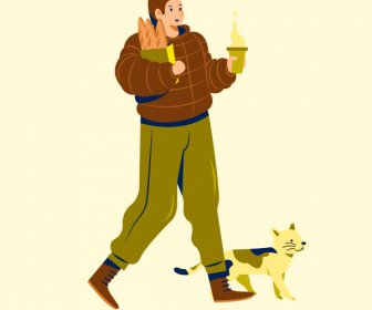Lifestyle Icon Walking Man Autumn Clothes Sketch