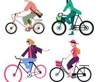 Iconos De Estilo De Vida Montar En Bicicleta Boceto Personajes De Dibujos Animados