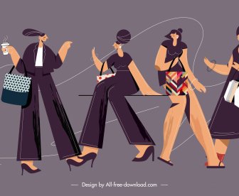 Lifestyle Icons Lady Fashion Sketch Cartoon Characters
