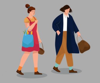 Lifestyle Icons Shopping Women Sketch Cartoon Characters