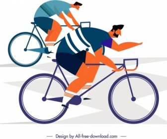 Lifestyle Painting Cyclist Icons Cartoon Characters Sketch