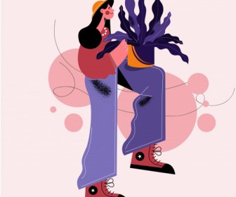 образ жизни картина женский садовник эскиз плоский дизайн мультфильма