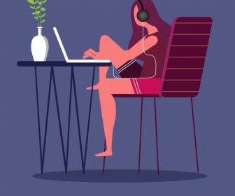 Lifestyle-Malerei-Mädchen-Computer-Icons Cartoon Charakterskizze