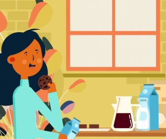 образ жизни картина девочка ест завтрак иконы мультфильм дизайн