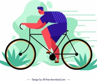 Lifestyle Painting Male Cyclist Icon Cartoon Character Sketch