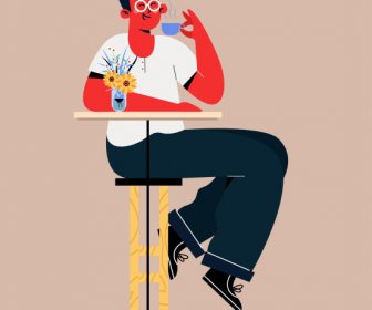 Estilo De Vida Pintura Hombre Beber Café Boceto Diseño De Dibujos Animados