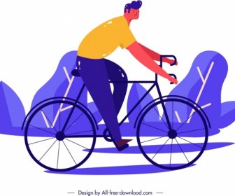Homem De Pintura Lifestyle Montando O Design Clássico De Bicicleta
