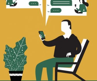 Lifestyle Painting Man Smartphone Texts Conversation Icons Decor