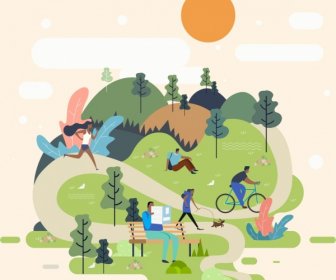 Lifestyle Painting People Activities Park Icons Cartoon Design