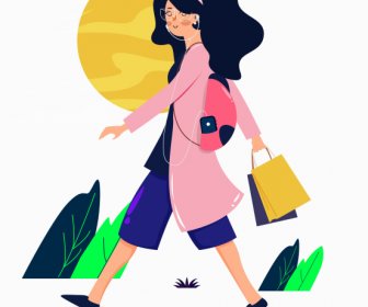 Lifestyle Painting Shopping Girl Icon Cartoon Character