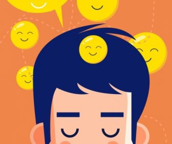 Poster Gaya Hidup Pria Kepala Pidato Gelembung Senyum Emoticon