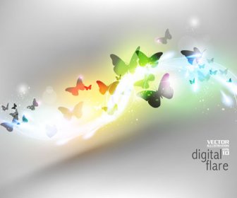 Light Wave With Butterflies Vector Background