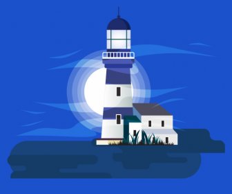 Lighthouse Painting Classical Colored Dark Design Moonlight Decor