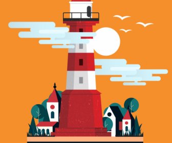 Lighthouse Painting Colorful Classic Design