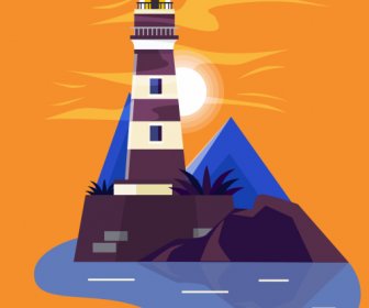 Lighthouse Painting Colorful Classical Decor Flat Design