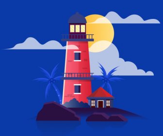 Lighthouse Painting Colorful Retro Design
