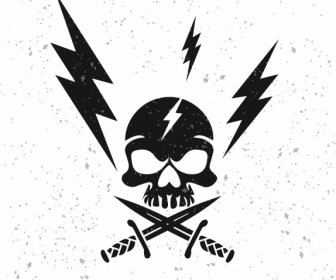 Lightning Background Black White Design Skull Sword Icons