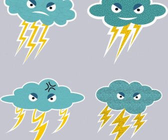 Lightning Icons Collection Funny Stylized Design