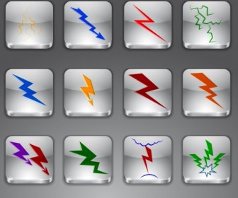 閃電圖標收集各種彩色形狀的隔離