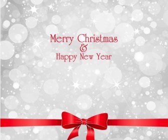 Lights On Grey Background With Red Ribbon Christmas Vector Illustration