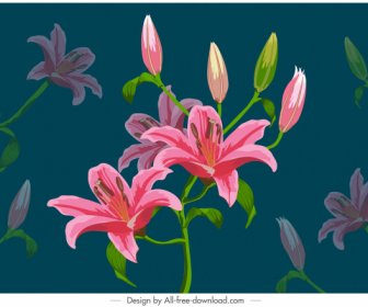 Lily Floral Painting Colorful Classical Handdrawn Decor
