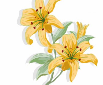 Lily Flower Painting Colored Retro Sketch
