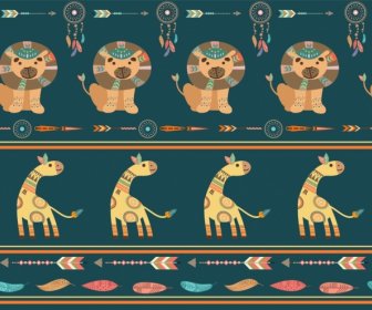 ícones De Girafa Leão Tribal Estilo Clássico De Repetição De Padrão