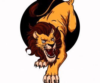 Leão ícone Gesto Agressivo Esboço De Desenho 3d Colorido