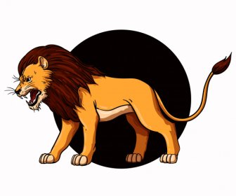 Lion Icon Aggressive Sketch Colored Cartoon Design