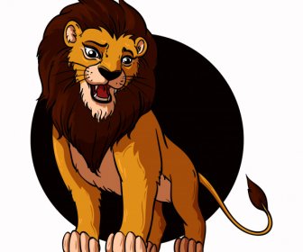 Lion Icon Cute Colored Cartoon Character Sketch