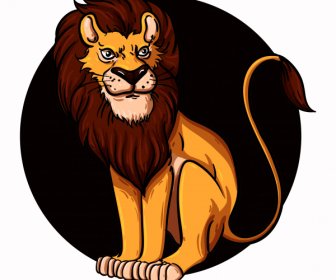 Lion Icon Sitting Sketch Colored Cartoon Character