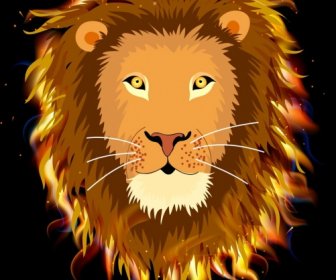 Singa Ikon Berkilauan Api Wajah Desain