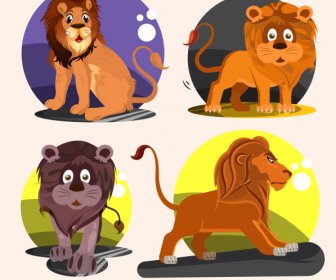 Les Personnages De Dessin Animé D’icônes De Lion Esquissent L’émotion Drôle
