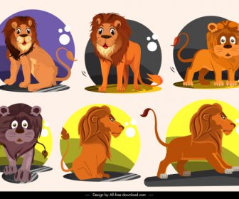 Lion Icons Cute Cartoon Character Sketch