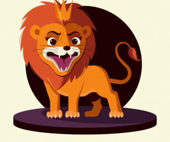 Lion King Icon Roaring Gesture Cartoon Design
