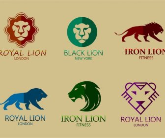 Löwen-Logo Setzt Design In Verschiedenen Stilen, Farben