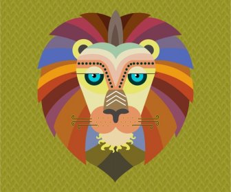 Lion Portrait Design In Trendy Colored Flat Style