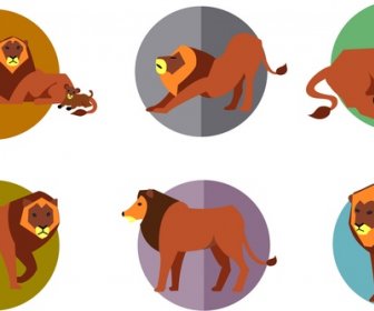 Löwen-Symbole Set Mit Verschiedenen Posiert Stile