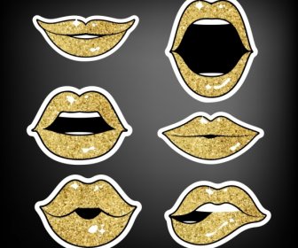 Lábio ícones Coleção Decoração Dourado Brilhante