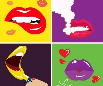 lips advertisement sets multicolored funny shapes