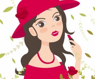若い女の子アイコンの花装飾を広告の口紅