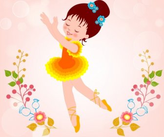Little Ballerina Dancing Background Colorful Cute Cartoon Decoration