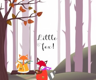 Little Fox Background Colored Stylized Cartoon Decor