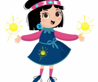 Little Girl Icon Cute Cartoon Character Sketch