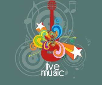 Live-Musik Banner Farbigen Symbolen Und Grauem Hintergrund