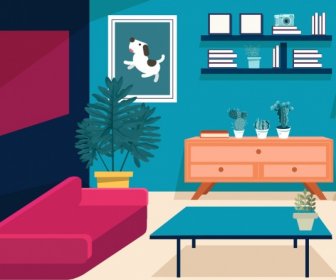 Living Room Decor Background Furniture Icons Modern Design