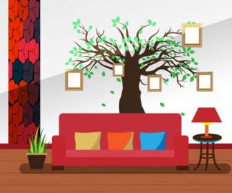 Living Room Decor Design Autumn Tree Style